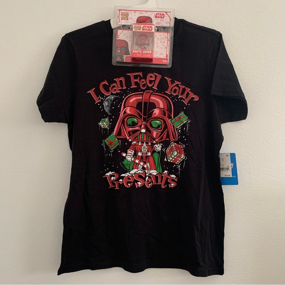Star Wars Black Tee with I Can Feel Your Presents Red Darth Vader Design